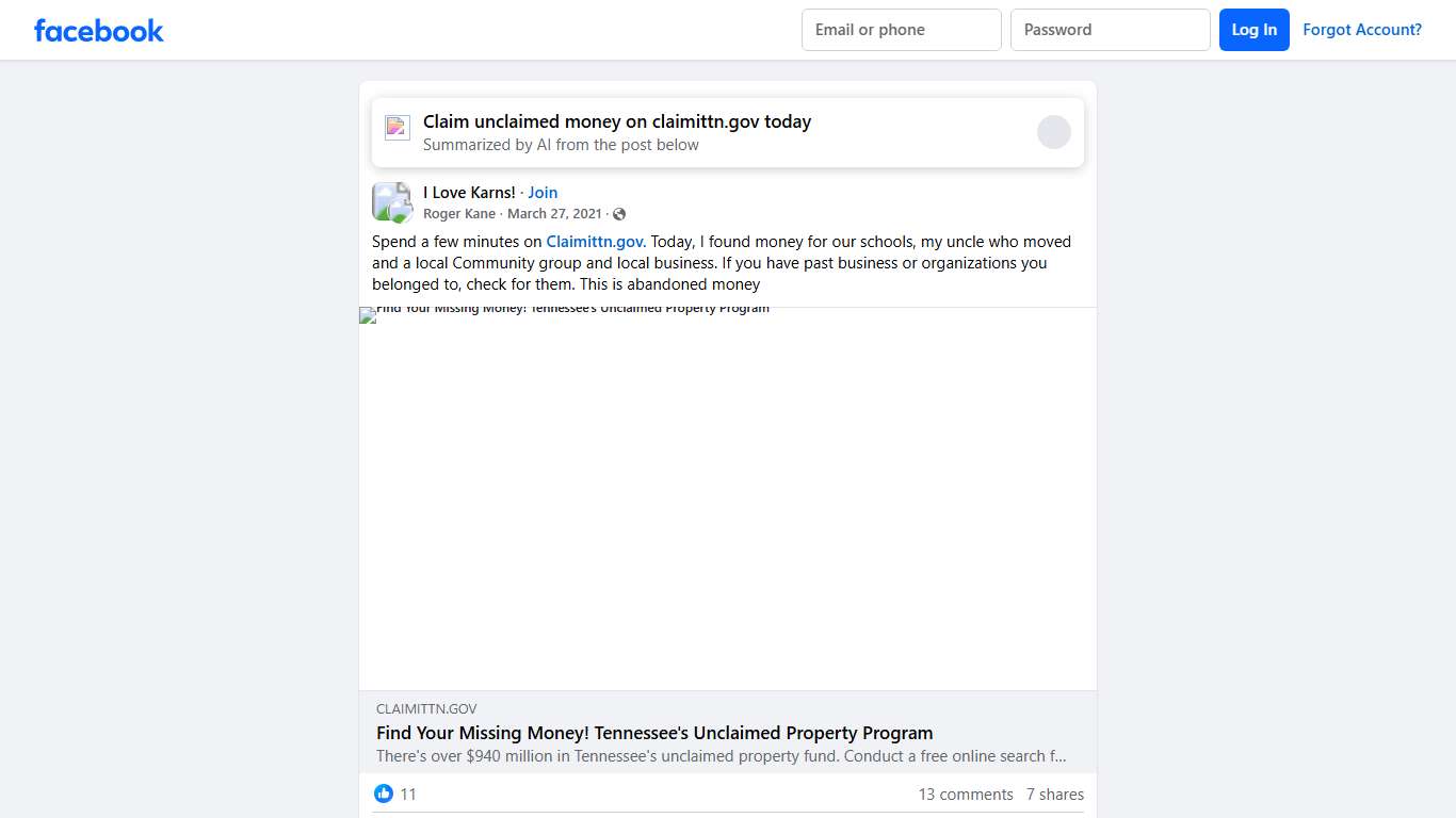 I Love Karns! Spend a few minutes on Claimittn.gov Facebook